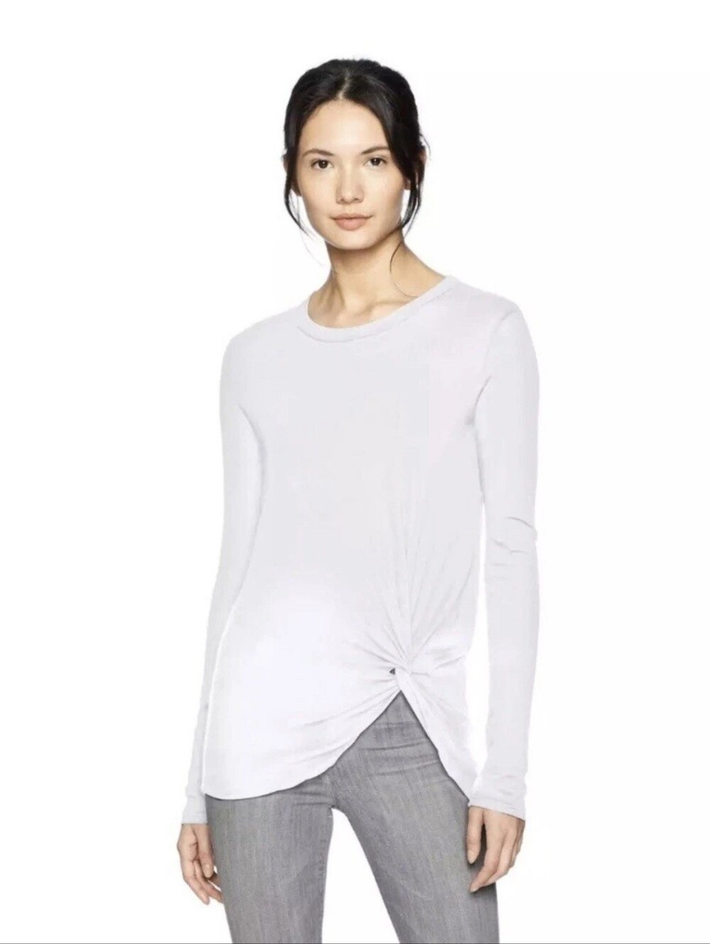 Enza Costa NWT Fitted White Crew Neck Long Sleeve Twist Front Top